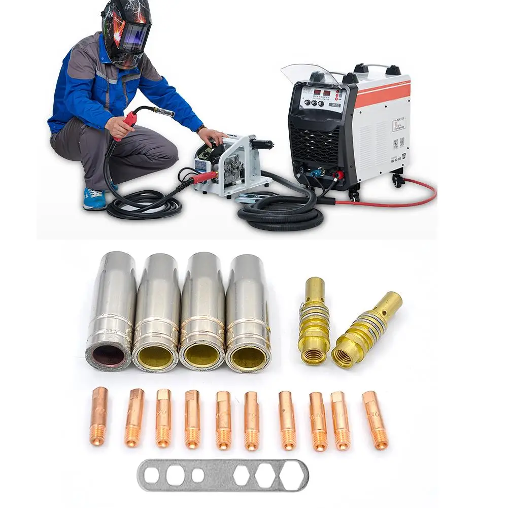 

10Pcs Conductive Nozzle 0.8mm + 4pcs Welding Torch + 2pcs Sleeve with 2pcs Connecting Rod M6 Welding Nozzle Part Tool Set