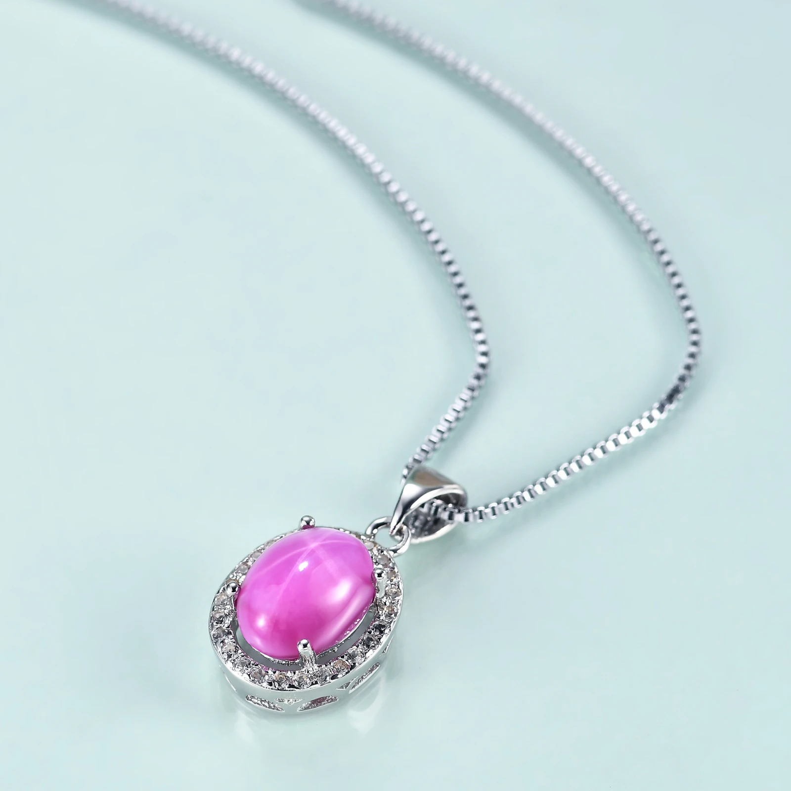 

Gem's Beauty Oval Lab Star Ruby Necklaces 925 Sterling Silver Lab White Sapphire Pendant Necklaces Luxury For Women Fine Jewelry