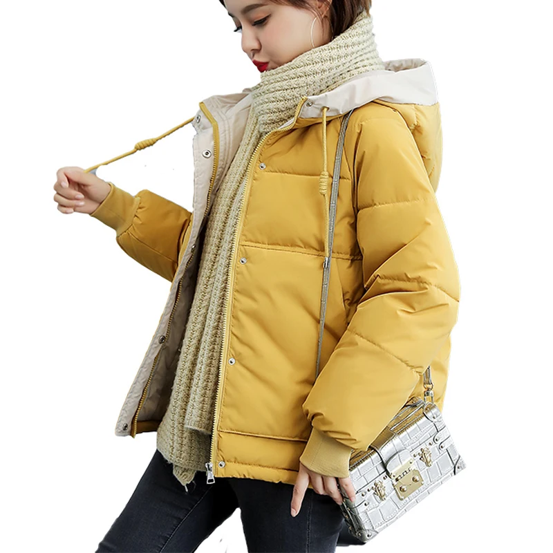 

Women winter short parkas jacket 2019 New Thick warm hooded short jacket coat parkas Casual solid sweet jackets for female