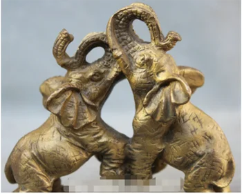 

Lovely China Chinese Pure Brass Wild Two Love Elephant Playing Together Statue S0706