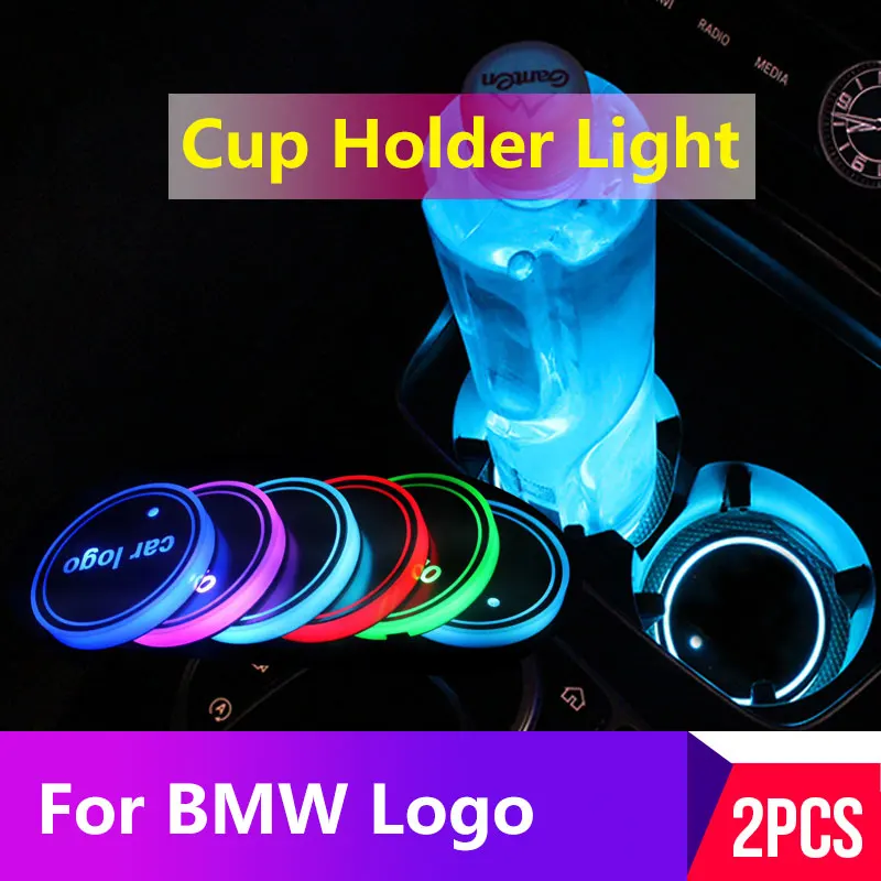 

2PCS Led Car Cup Holder Coaster For BMW M logo Light For r1200gs e46 e90 e39 e60 e46 f30 f10 x5 e70 g30 e36 Accessories 7 colors