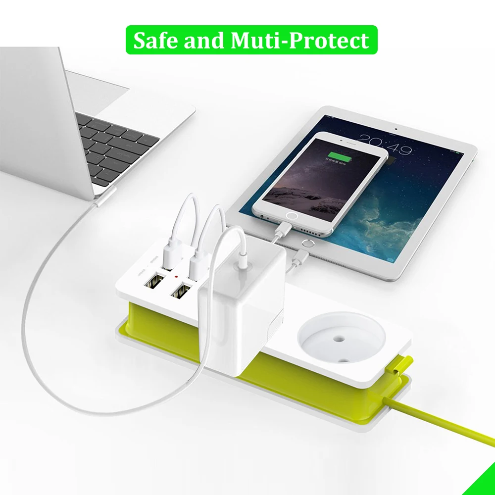 Штепсельная Вилка европейского стандарта Мощность полосы 4 USB Порты и разъёмы
