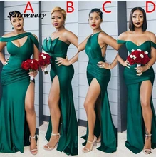 Side Split Long Maid of Honor Dresses 2021 Plus Size Afircan Hunter Green Difference Neckline Sexy Mermaid Bridesmaid Dress