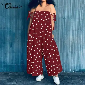 

2020 Summer Women Rompers Long Pants Chic Polka Dot Print Celmia Fashion Jumpsuits Sexy Spaghetti Straps Casual Playsuits Femme
