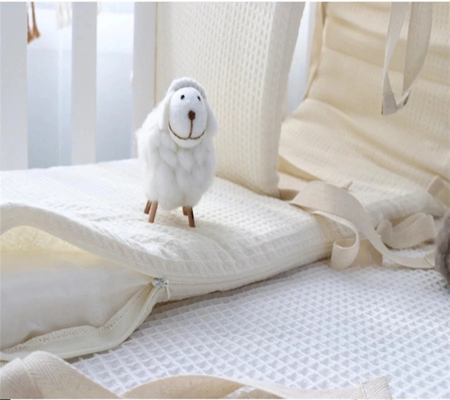 Crib Bumper Waffle Cotton Baby Bed Bumper One-piece Crib Around Cushion Cot Washable Anti-collision Protector Pillows Newborns Room Decor