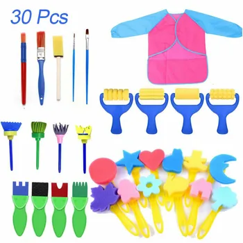 

30pcs DIY Children Painting Brushes Paint Apron Sponge Crafts Kits Children Kids Toddler Kids Early Art Education Learning