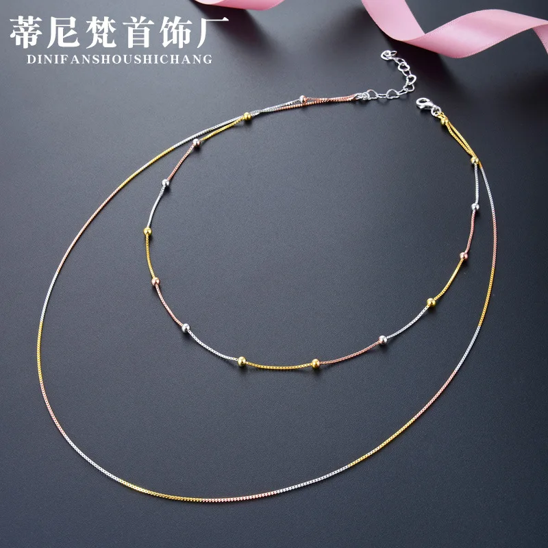 

Korean-style Fashion Jewelry S925 Fine Silver Simple Creative he zi lian Bag Beads Double Layer Necklace Choker Women's