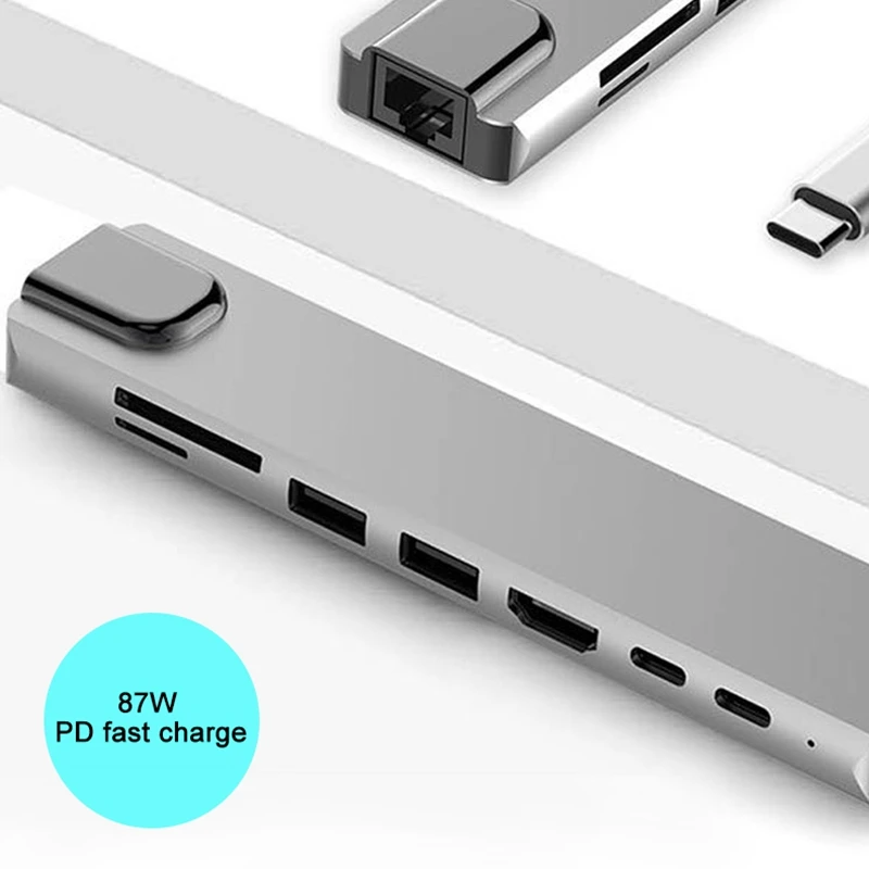 8 в 1 USB-C концентратор type-C многопортовый адаптер гигабитный порт кардридер 4K HDMI для ноутбука