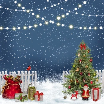 

Winter Christmas Tree Snow Gift Santa Clause Snowflake Bulb Light Party Baby Photo Background Photographic Background Photocall