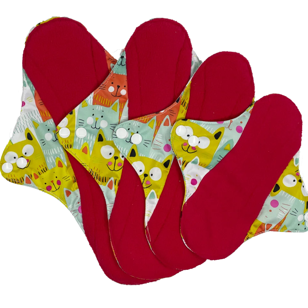 reusable cloth pads for periods, red micro-fleece inner menstrual pad with wings, 4 sizes women sanitary day and night pads 3