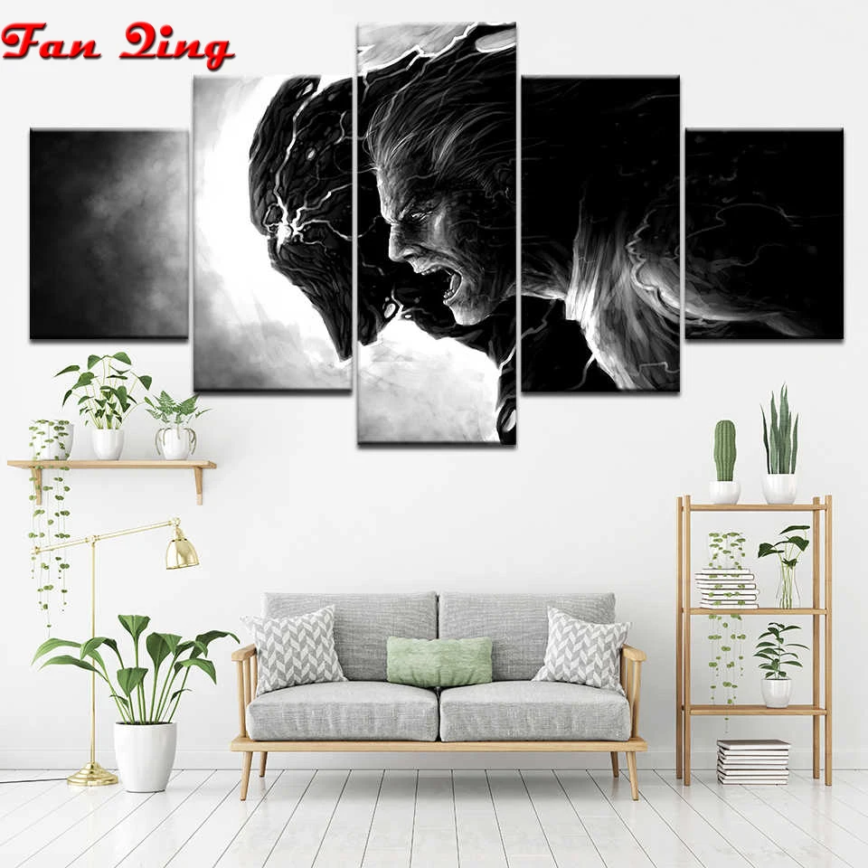 5pcs Diamond Painting Black and white art devil 5d Diy Embroidery Picture Of Rhinestones Handmade Art Mosaic Wall Decor | Дом и сад