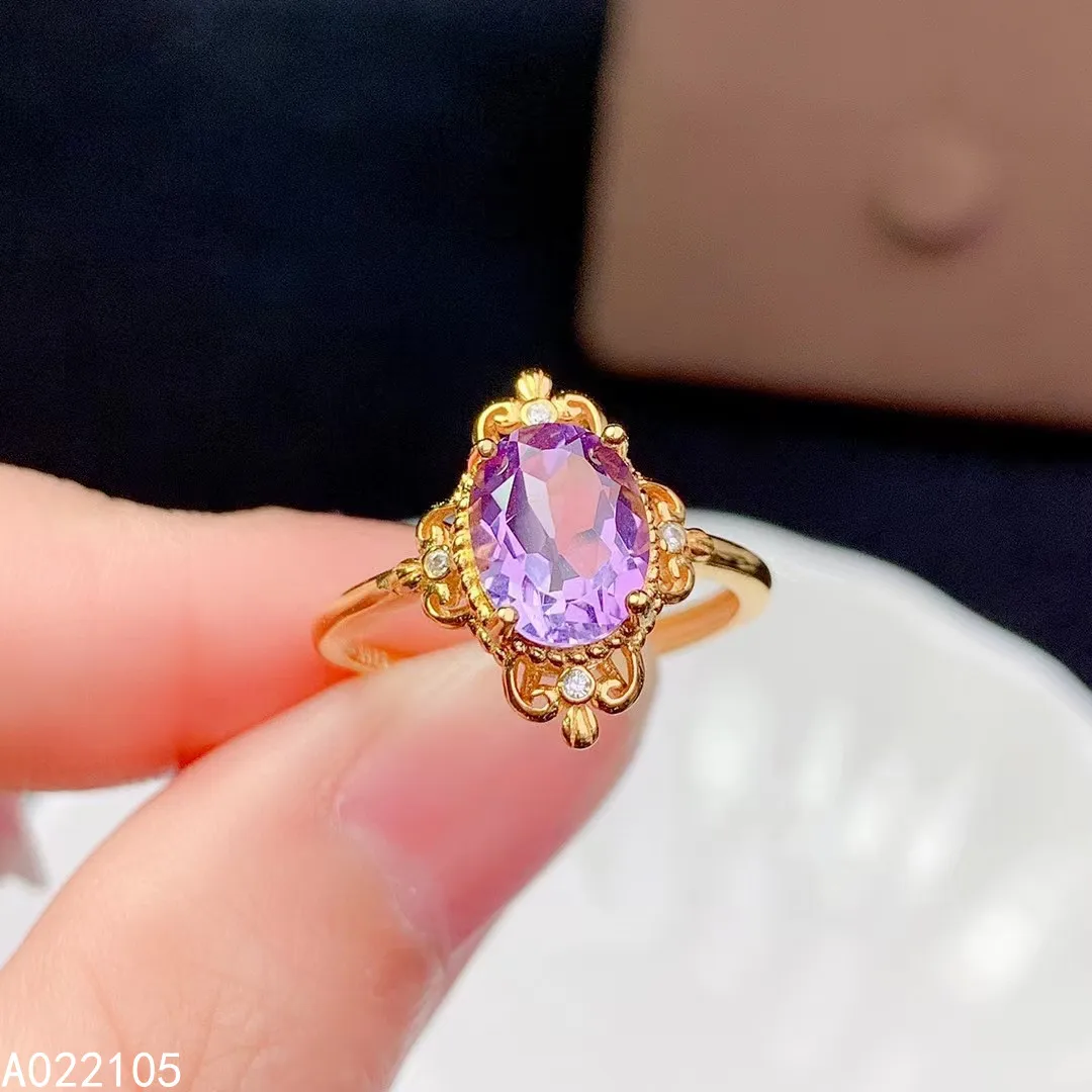 

KJJEAXCMY fine jewelry 925 sterling silver inlaid natural Amethyst women vintage exquisite oval adjustable gem ring support dete