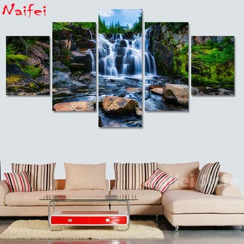 

5 pcs,Full Square round 5D DIY Diamond Painting Spring Waterfall Painting diamond Embroidery Cross Stitch Rhinestones