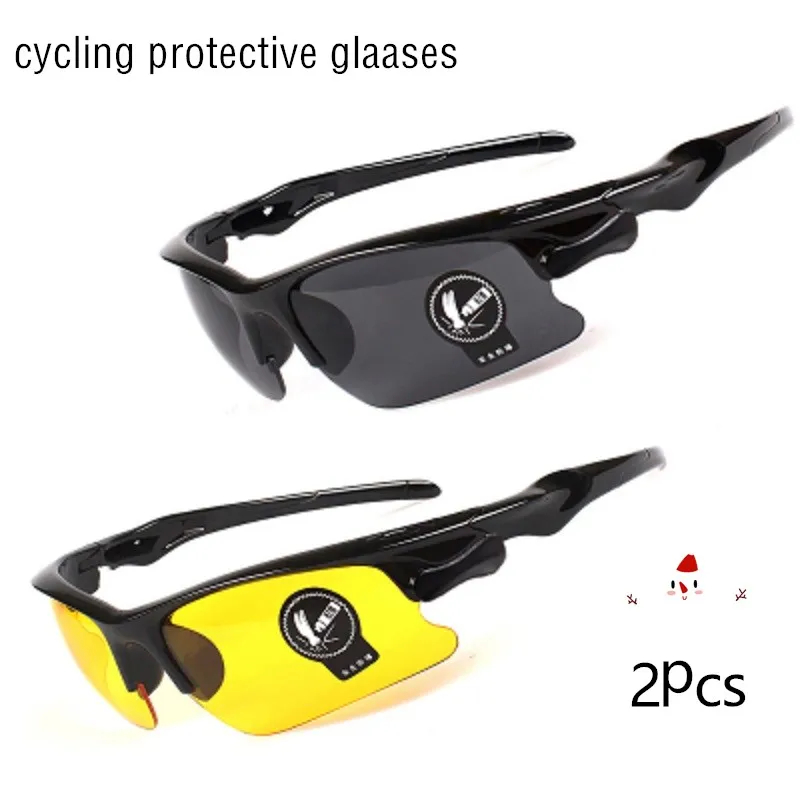 

2PCS Riding Protective Glasses Nigth Vision Black Yellow Lens Anti-glare High Beam Drivers Fishing
