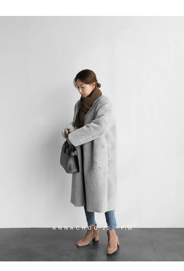 TUHAO, женское элегантное длинное пальто из искусственного меха для офиса, Осень-зима, теплая меховая куртка с карманами, повседневная плюшевая верхняя одежда, пальто