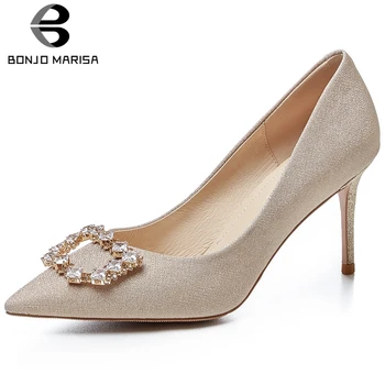 

BONJOMARISA Brand New Ladies Party Glitters Pumps Sexy Shallow Pointed Toe Wedding Pumps Women Thin High Heels Shoes Woman