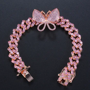 

Hip Hop AAA+ Cubic Zirconia Bling Iced Out Butterfly Cuban Miami Link Chain Bracelets for Men Women Unisex Fashion Jewelry