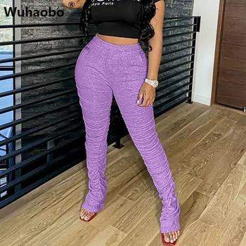 

Wuhaobo XS-2XL Stacked Sweatpants Women Clothes Streetwear Pant High Waist Trousers Ladies Stacked Leggings Female Ruched Pants