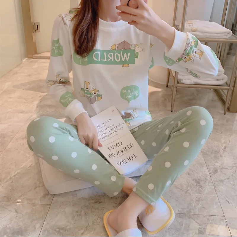 

Pajamas Women's Spring And Autumn Long Sleeve Pure Cotton Cute Little Squirrel Set Korean-style Students Sweet Princess Style Ho