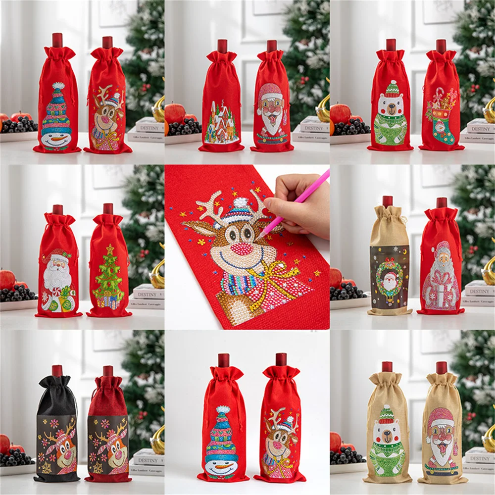 2 Sets Christmas Elf Xmas Wine Bottle Cover Bag Gift Wrapper Bag Table Decor 