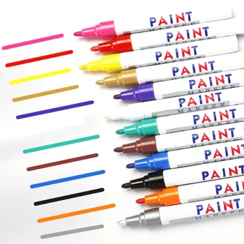 

12PCS Waterproof Color Markers 12 Colors Durable Car Wheel Tire Oily Mark Rubber Tyre Paint Pen Metal Permanent Paint Marker Pen
