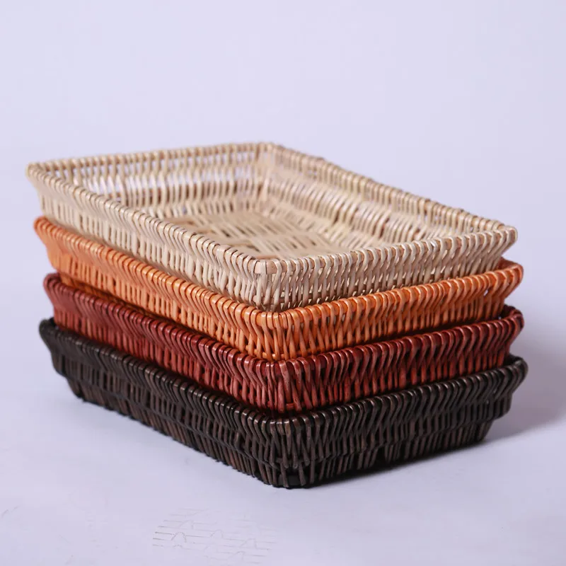

Handmade Wicker Basket rectangle Storage Basket Fruit Dish Home Rattan Storage Basket for Vegetable Fruit Snacks Bread Sundries