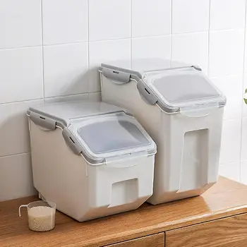 

Large Capacity Sealed Pet Cat Food Storage Box Rice Storage Bucket With Spoon Pet Dry Food Anti-oxidation Home Storage Organizer