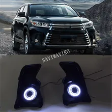 1 комплект 12V для Toyota Highlander светодиодный DRL Габаритные огни дневного света Водонепроницаемый колпак противотуманных фар