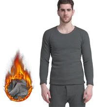 Осеннее и зимнее мужское термобелье с круглым вырезом плюс бархатный толстый хлопковый свитер Qiuyi Qiuku костюм линия одежды линия брюки