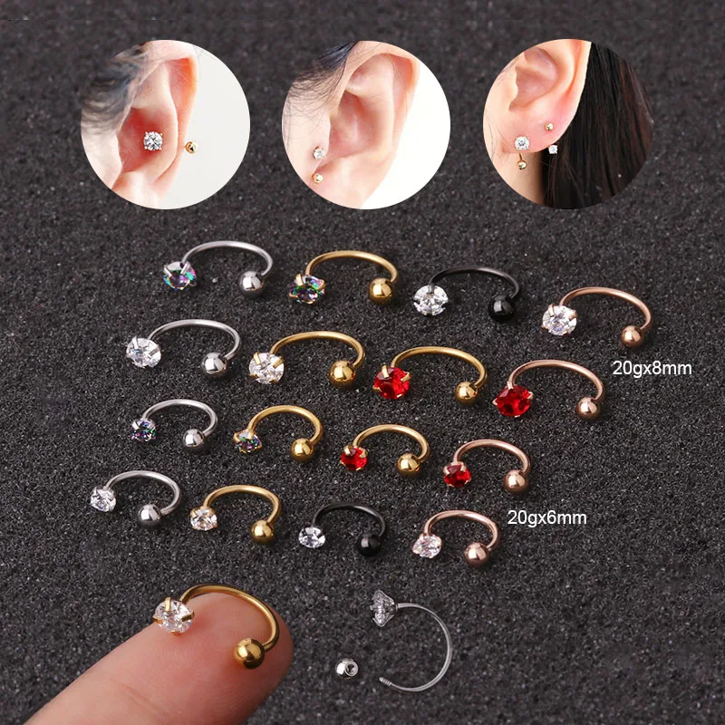 

Sellsets 1pc 20gx6mm/8mm Stainless Steel Cz Hoop Tragus Cartilage Helix Earring Conch Rook Daith Lobe Ear Piercing Jewelry