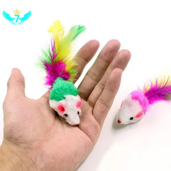 

Hot False Mouse Interactive Cat Toys False Mouse Pet Cat Toys Playing Toys Cats With Colorful Feather Mini Mouse Toysplies TOB