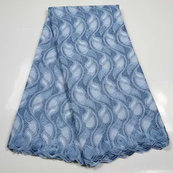 

2020 Latest African Sky blue Lace Fabric High Quality Nigerian Swiss Voile Lace In Switzerland France Cotton For Wedding Dress