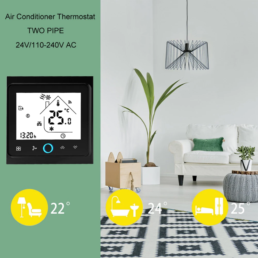 Wifi термостат программируемый lcd центральный кондиционер термостат Modbus 2/4-Pipe три скорости ветра комнатный регулятор температуры