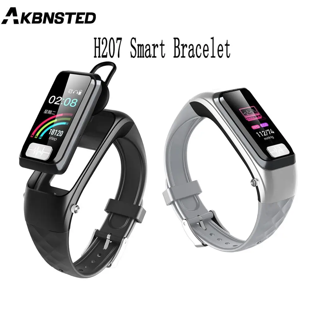 AKBNSTED H207 Bluetooth наушники 2 в 1 ЭКГ+ PGG пульсометр крови кислородный блок давление Смарт часы функция вызова умный Браслет