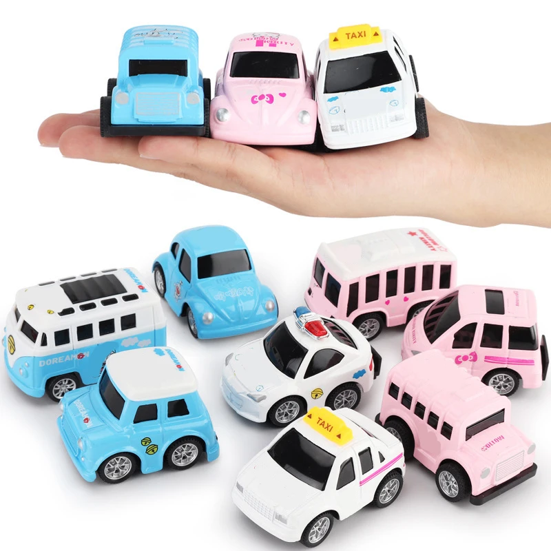 

8pcs/set Palms Q version cartoon theme toy car Children's Metals Model of Return Alloy Vehicle pink girls toy