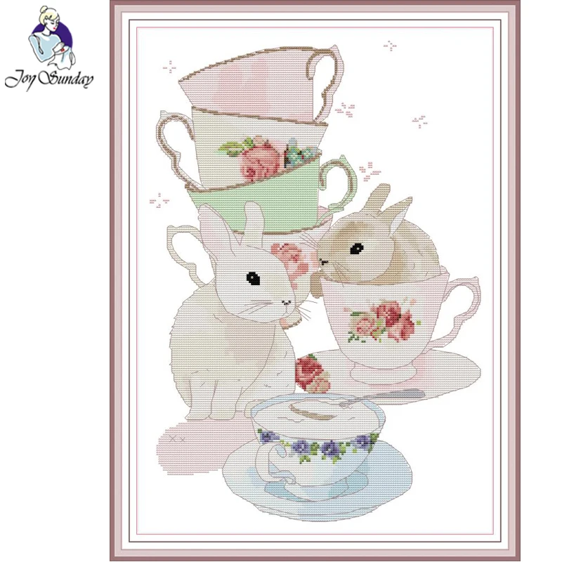 

Joy Sunday,Cup and Rabbit,cross stitch embroidery set,Cartoon pattern cross stitch,Needlework counted cross-stitch patterns