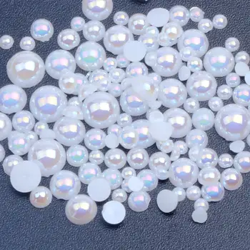 

Resin Beads Glue On 10mm 2000pcs/lot AB Colors Imitation Crafts Flatback Half Round Pearls For Jewelry Making Decorations