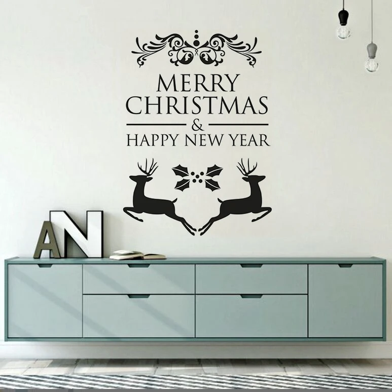 

Рождественская Настенная Наклейка с милым оленем, виниловая настенная наклейка, Рождественская Настенная Наклейка с оленем, украшение для дверей и окон, праздничная наклейка