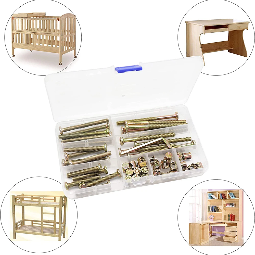 Crib Screw Replacement Kit 25 Sets M6x40mm/50mm/60mm/70mm/80mm Hex Drive Internal Screw Nut Chair Furniture Assortment Kit