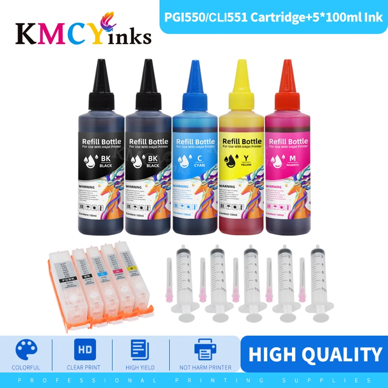 KMCYinks PGI-550 CLI-551 перезаправляемый картридж для Canon pgi 550 PIXMA IP7250 IX6850 MG5450 MG5650 MX925 MG6350 MG7150