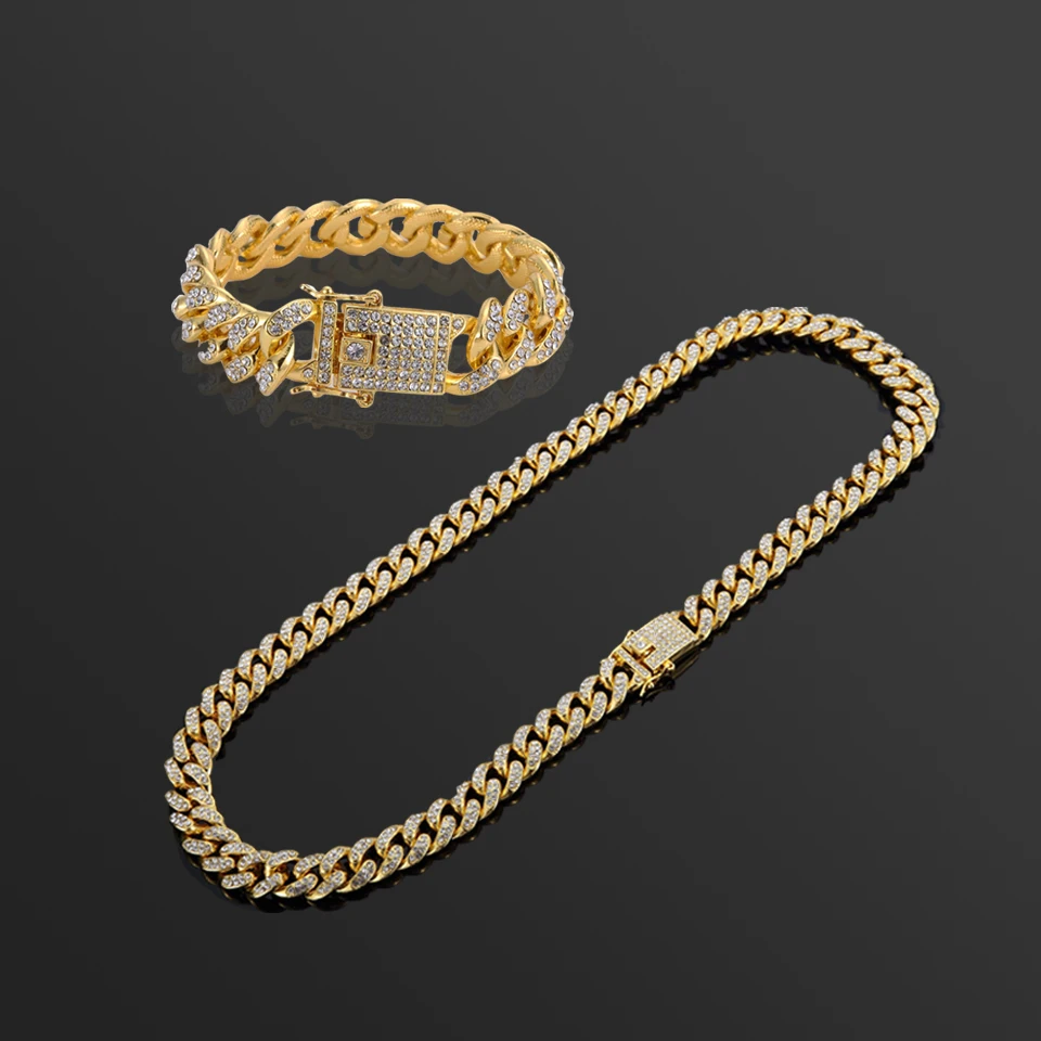 NYUK браслет в стиле хип-хоп, США, Снаряженная кубинская цепь золото серебро, покрытый стразами, CZ Bling, рэперское ожерелье, часы для мужчин, ювелирные изделия