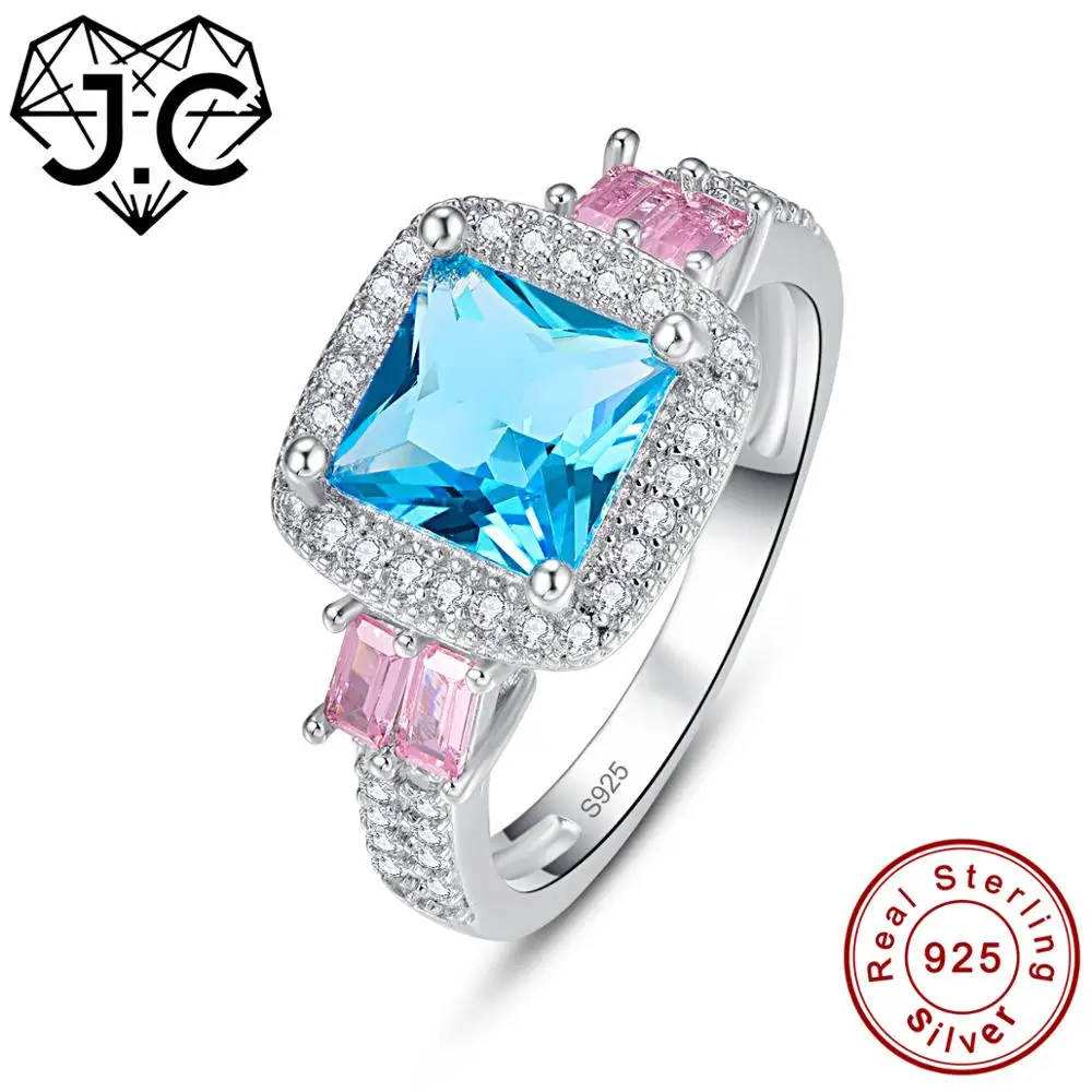 J.C Princess Cut Blue &amp White Topaz 925 Sterling Silver Ring Size 6 7 8 9 Women Wedding Party Jewelry Gift | Украшения и