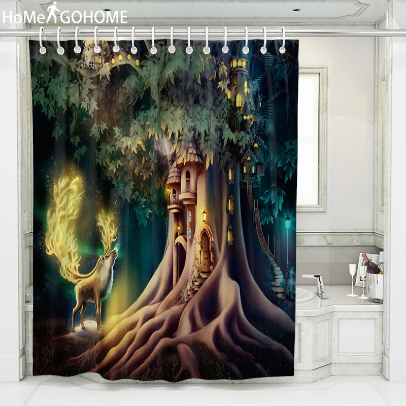 

Magic Tree House Anime Shower Curtains Bathroom Curtain 3D Animal Waterproof Curtain For Bath Bathtub Modern Home Decoration New