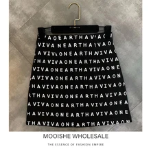 Осень, новинка, смешанные цвета, черный и белый, с буквенным принтом, женская сумка на бедрах, юбка