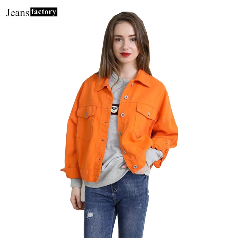 discount  Female Coat Spring Autumn Long Sleeve Casual Korea Style Single-breasted Orange Green Loose Denim J