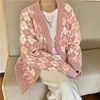 Ladies Cardigans Long Sleeve Knitted Argyle Sweater Women Korean  Y2k Pink Sweaters Female Cropped Cardigan Jacket with Buttons ► Photo 2/6