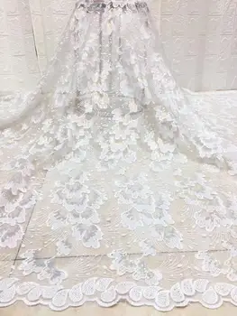 

White Nigerian Sequins Lace Fabrics Idian Nigerian Lace Fabrics Embroidery African Tulle Net French Lace Materials For Women ADF