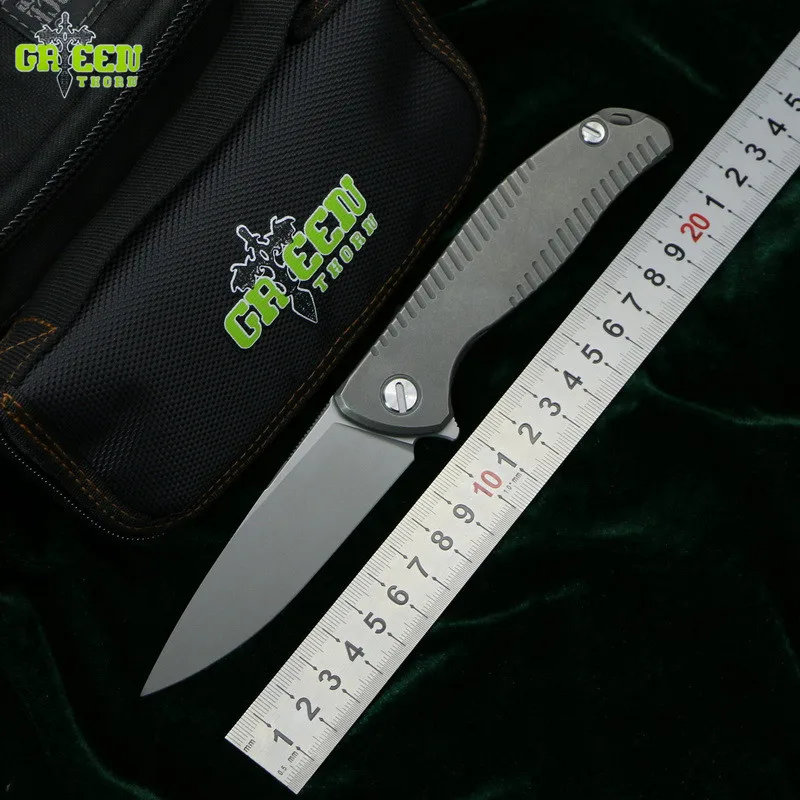 

Green thorn Flipper F95 R18 D2 steel blade Titanium handle outdoor camping hunting pocket kitchen fruit folding knife EDC tools