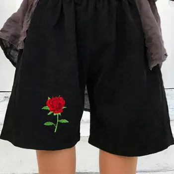 

Summer Korean streetwear personality embroidery rose flower loose casual shorts women