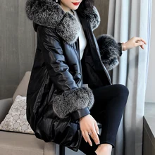 Куртка из натуральной кожи женская зимняя куртка на утином пуху Женская одежда с капюшоном из натурального Лисьего меха натуральная овчина пальто Hiver FCM7226